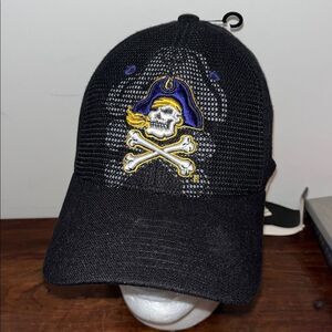 ECU East Carolina Pirates Black stretch Zephyr Double logo baseball hat cap M/L